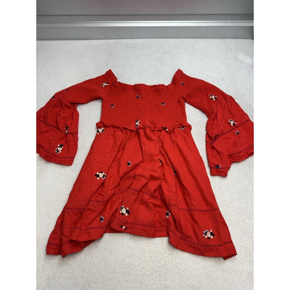 Free People Counting Daisies Dress Women's Large Red Off Shoulder Smocked Boho